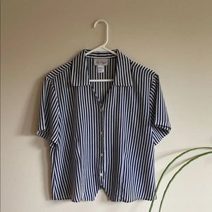 Cropped black and white striped blouse.